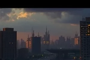 都市剧集《第九码头》封面，深夜集装箱码头与蓝色照明灯